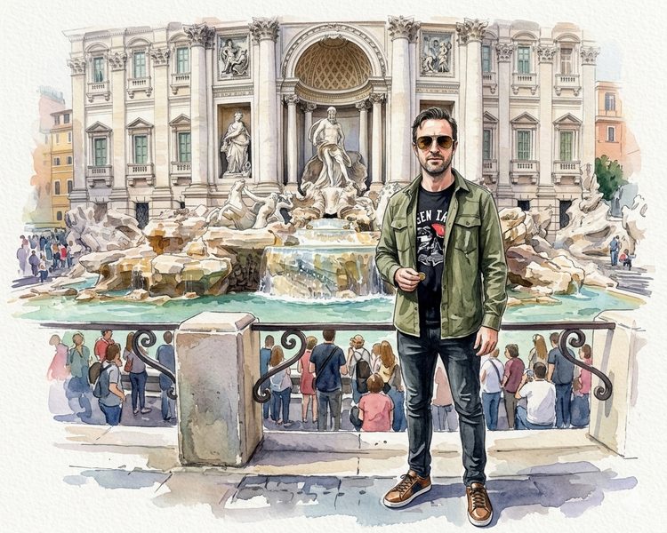 Leon at the Trevi Fountain