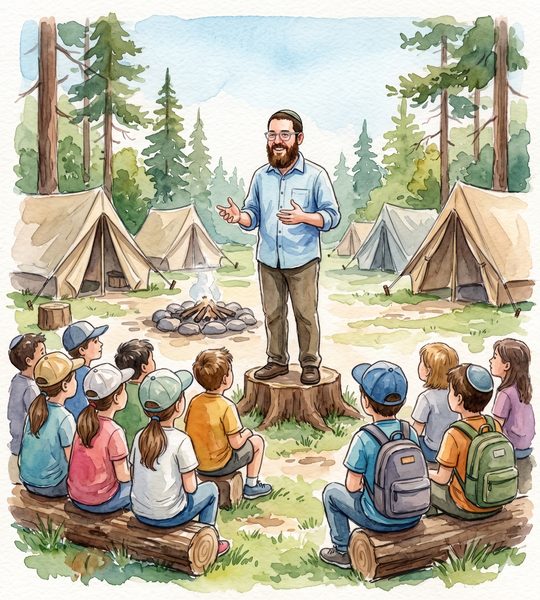 Leon at camp with kids