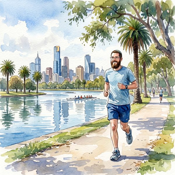 Leon running by the Yarra